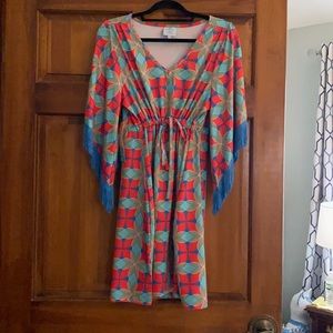 Tracy Negoshian dress with fringed sleeves
